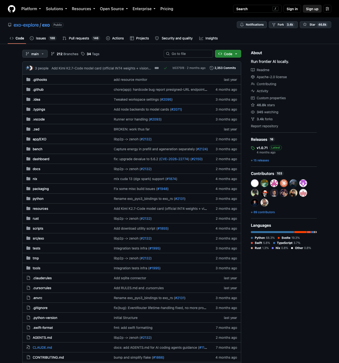 exo-explore/exo GitHub repo 頁